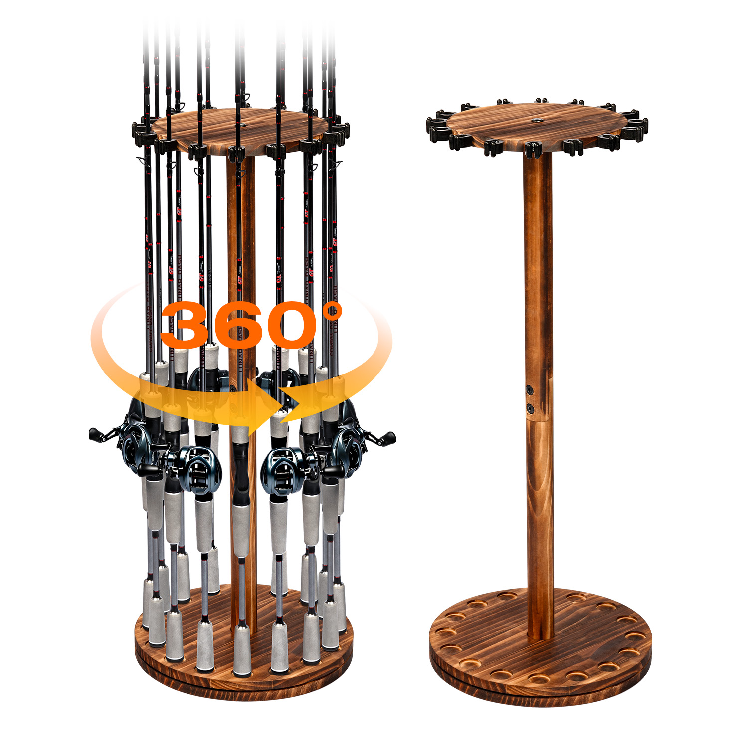 Fishing Equipment Organizer - 원형 탄화목 낚싯대 홀더 회전식 디스플레이