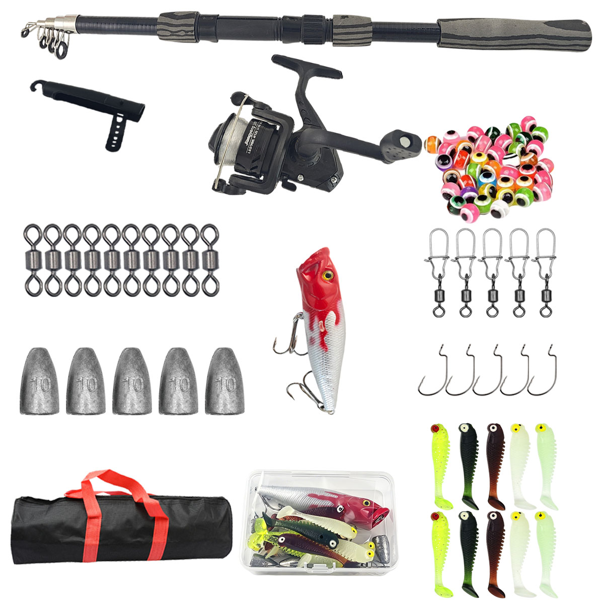 Fishing Equipment Box - 휴대용 접이식 낚싯대 세트, 1.8m, 3겹
