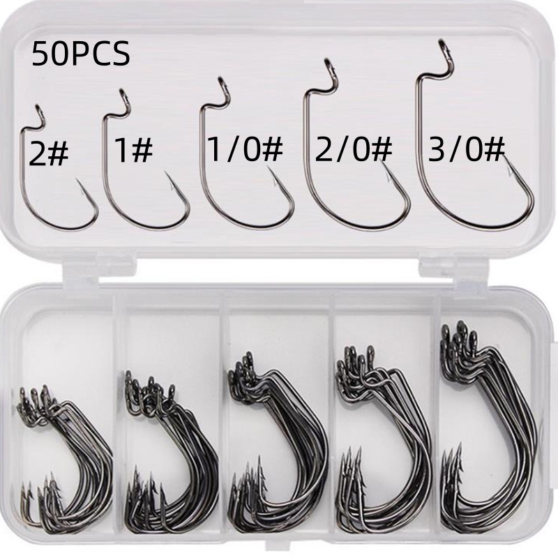 Fishing Equipment Organizer - 50개/박스 고탄소강 낚시 바늘 오프셋 와이드