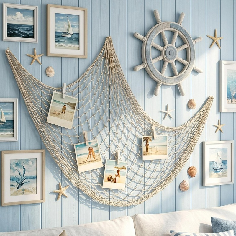 벽걸이 낚시 그물 해적 인어 해변 테마 물고기 그물 장 - Fishing Equipment Net 리뷰 및 가격