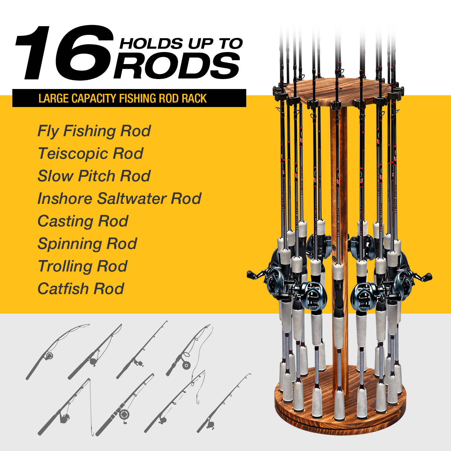 원형 탄화목 낚싯대 홀더 회전식 디스플레이 스탠드 낚싯 - Fishing Equipment Organizer 리뷰 및 가격