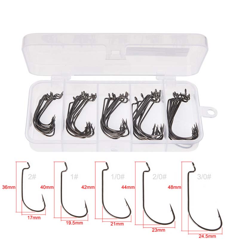 50개/박스 고탄소강 낚시 바늘 오프셋 와이드 갭 바브 - Fishing Equipment Organizer 리뷰 및 가격